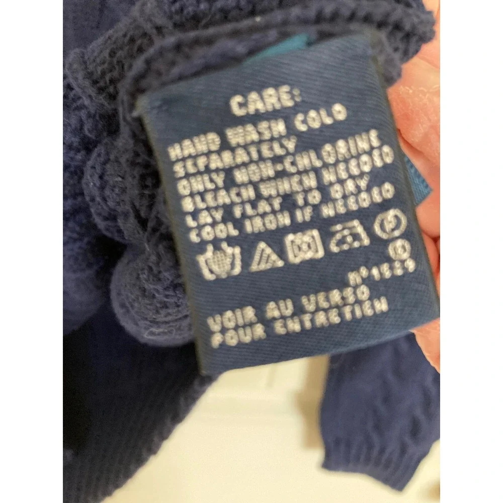 Ralph Lauren Sport Navy Blue Cable Knit V-Neck Cotton Sweater Pink Pony Large